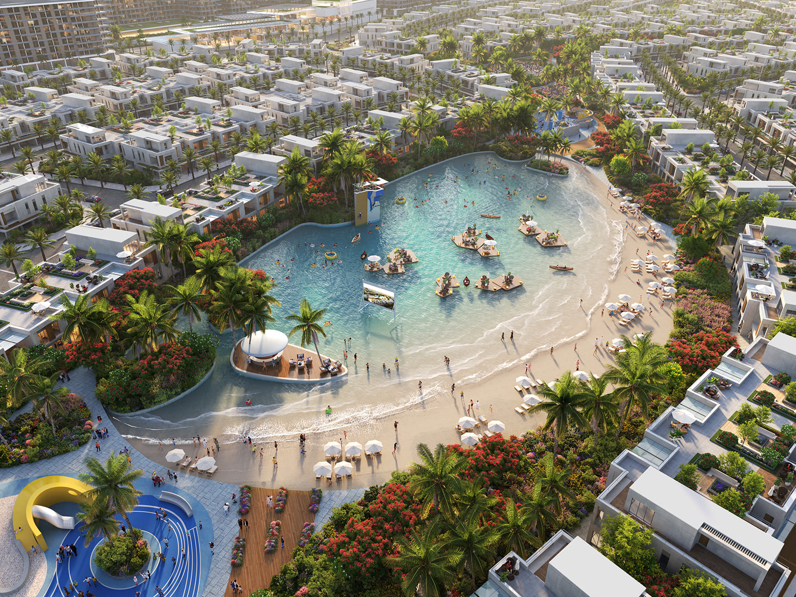 Townhouses and villas beside the water at DAMAC Riverside