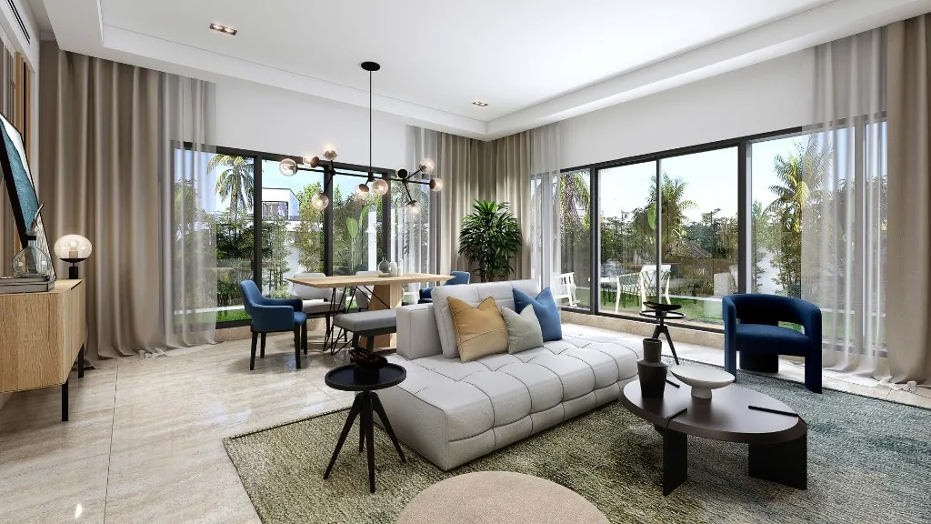 Open-plan living and dining at Lush, DAMAC Riverside, Dubai Investment Park
