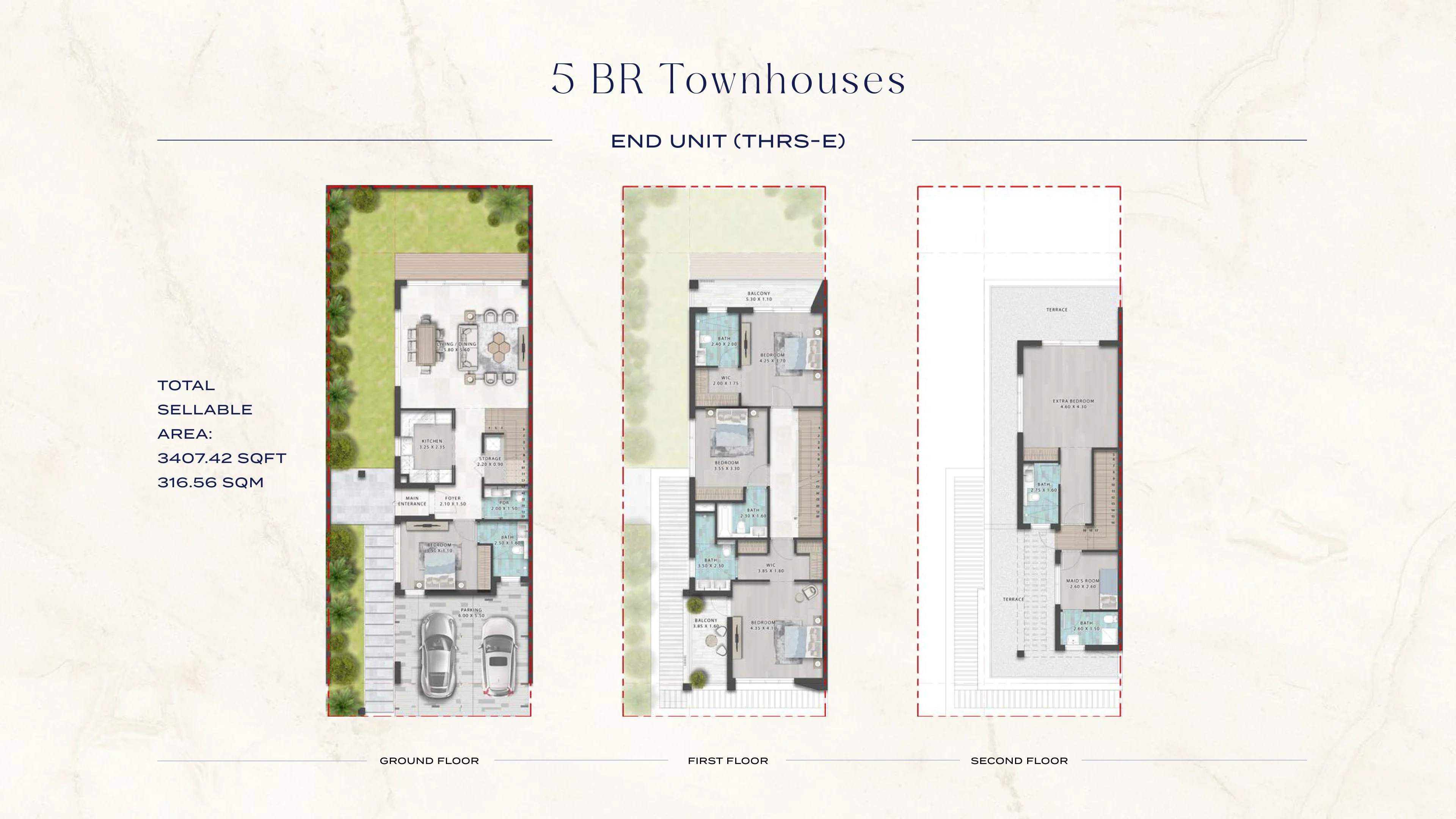 4 bedroom floor plans THRS-M1 and THRS-M2 at Olive, DAMAC Riverside, Dubai Investment Park