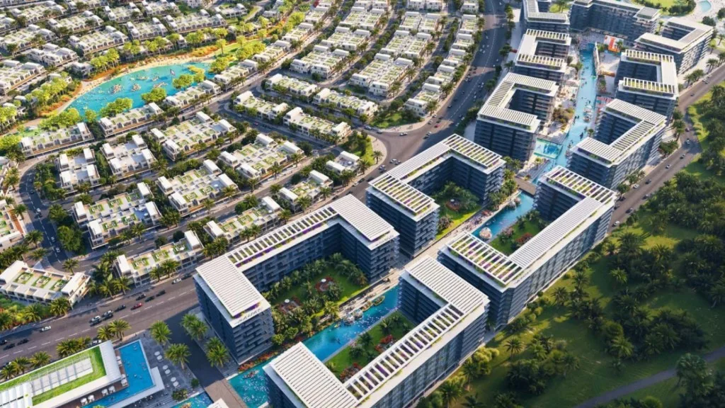 Aerial masterplan of Olive townhouses at Olive, DAMAC Riverside, Dubai Investment Park