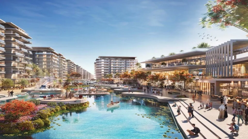 Canal and promenade at Olive, DAMAC Riverside, Dubai Investment Park