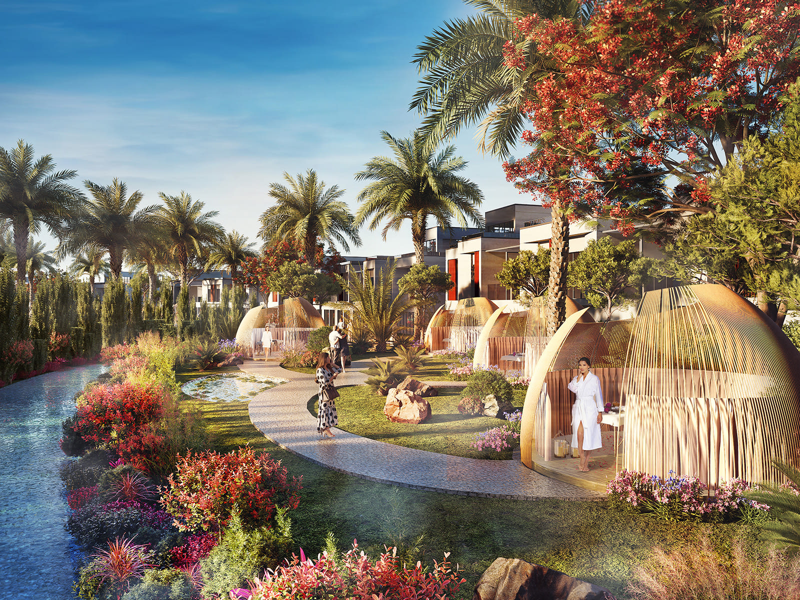 Canal and apartment facades at Riverside Views Azure 2